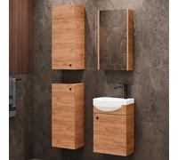 Planetmöbel Ensemble de Meubles de Salle de Bains Lavabo avec Meuble Bas 40 x 60 x 29 cm avec Armoire de Toilette 40 cm, 2X armoires centrales pour Salle de Bains & WC invités, chêne doré