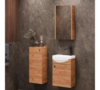 Planetmöbel Ensemble de Meubles de Salle de Bains Lavabo avec Meuble Bas 40 x 60 x 29 cm avec Armoire de Toilette 40 cm & Armoire Centrale pour Salle de Bains & WC invités, chêne doré