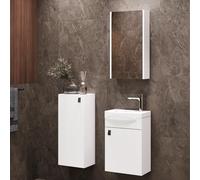 Planetmöbel Ensemble de Meubles de Salle de Bains Lavabo avec Meuble Bas 40 x 60 x 29 cm avec Armoire de Toilette 40 cm & Armoire Centrale pour Salle de Bains & WC invités, Blanc