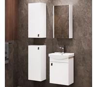 Planetmöbel Ensemble de Meubles de Salle de Bains Lavabo avec Meuble Bas 45 x 60 x 33 cm avec Armoire de Toilette 40 cm, 2X armoires centrales pour Salle de Bains et WC invités, Blanc