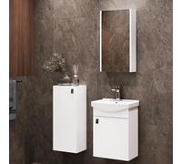 Planetmöbel Ensemble de Meubles de Salle de Bains Lavabo avec Meuble Bas 45 x 60 x 33 cm avec Armoire de Toilette 40 cm & Armoire Centrale pour Salle de Bains et WC invités, Blanc