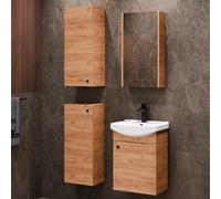 Planetmöbel Ensemble de Meubles de Salle de Bains Lavabo avec Meuble Bas 45 x 60 x 33 cm avec Armoire de Toilette 40 cm, 2X armoires centrales pour Salle de Bains et WC invités, chêne doré