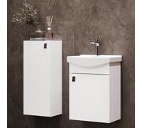 Planetmöbel Ensemble de Meubles de Salle de Bains Lavabo avec Meuble Bas 45 x 60 x 33 cm avec Armoire Central 32 x 75 x 23 cm pour Salle de Bains et WC invités, Blanc