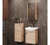 Planetmöbel Ensemble de Meubles de Salle de Bains Lavabo avec Meuble Bas 45 x 60 x 33 cm avec Armoire de Toilette 40 cm & Armoire Centrale pour Salle de Bains et WC invités, chêne Sonoma