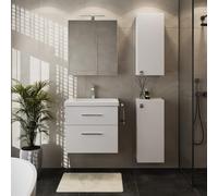 Planetmöbel Ensemble de Meubles de Salle de Bains Lavabo avec Meuble Bas 63 x 60 x 36,5 cm, Armoire de Toilette 60 cm avec Lampe LED (Noir Mat) & Prise de Courant, 2X armoires centrales, Blanc