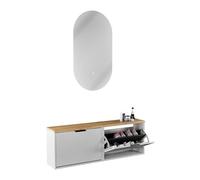 Planetmöbel Lot de 2 armoires à chaussures étroites avec miroir ovale avec éclairage (2 niveaux de lumière), commode à chaussures avec 1 rabat et 2 étagères, ensemble de garde-robe, 60 x 23 x 42,5 cm