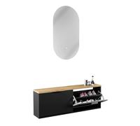 Planetmöbel Lot de 2 armoires à chaussures étroites avec miroir ovale avec éclairage (2 niveaux de lumière), commode à chaussures avec 1 rabat et 2 étagères, ensemble de garde-robe, 60 x 23 x 42,5 cm