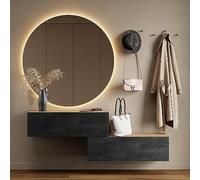 Planetmöbel Lot de 2 meubles muraux, 100 cm, chêne doré, noir charbon, compacts, avec rabat comme espace de rangement, à suspendre ou à poser, 37,8 x 100 x 32,5 cm (P x l x H)