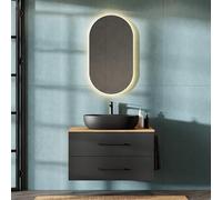 Planetmöbel LUX Ensemble de meubles de salle de bain, comprenant un lavabo avec meuble suspendu de 90 cm incluant un lavabo mural de 60 cm noir, meuble sous-lavabo Or Chêne/Anthracite