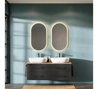 Planetmöbel LUX Meuble de salle de bain avec lavabo 140 cm, 2 lavabos à poser 60 cm blanc, 2 miroirs de 50 cm (sans LED), chêne doré/anthracite