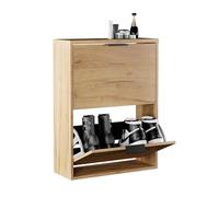 Planetmöbel Meuble à Chaussures étroit avec 2 Portes, étagère à Chaussures Peu encombrante avec 4 tablettes, Rangement Chaussures pour entrée, Couloir, vestiaire 60 x 23 x 80,5 cm, chêne doré