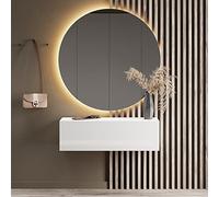 Planetmöbel Meuble d’Entrée avec Armoire Murale 100 cm, Blanc, Vestiaire Compact avec Rangement à Abattant, Suspendue ou à Poser, 37,8 x 100 x 32,5 cm