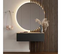 Planetmöbel Meuble d’Entrée avec Armoire Murale 100 cm, Chêne doré - Anthracite, Vestiaire Compact avec Rangement à Abattant, Suspendue ou à Poser, 37,8 x 100 x 32,5 cm