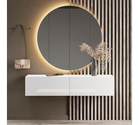 Planetmöbel Meuble d’Entrée avec Armoire Murale 140 cm, Blanc, Vestiaire Compact avec Rangement à Abattant, Suspendue ou à Poser, 37,8 x 140 x 32,5 cm