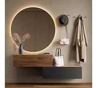 Planetmöbel Meuble d’Entrée avec Armoire Murale 2X 100 cm, Chêne doré - Anthracite/Chêne doré, Vestiaire Compact avec Rangement à Abattant, Suspendue ou à Poser, 37,8 x 100 x 32,5 cm
