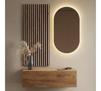 Planetmöbel Meuble de Couloir Garde-Robe 1x 100 cm Or Chêne, Panneau Mural 50 cm Or Chêne/Anthracite avec Miroir 50 cm (sans LED), Garde-Robe Murale 32,5H x 100L x 37,8P cm
