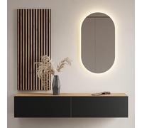Planetmöbel Meuble de Couloir Garde-robe 1x 160 cm Or Chêne/Anthracite, Panneau Mural 50 cm Or Chêne/Anthracite avec Miroir 50 cm (sans LED), Porte-manteau Mural 32,5H x 160L x 37,8P cm