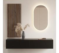 Planetmöbel Meuble de couloir Garde-robe 1x 160cm noir, Panneau mural 50cm Or Chêne/Anthracite avec miroir 50cm (sans LED), Porte-manteau mural 32,5H x 160L x 37,8P cm