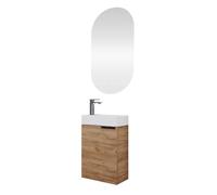 Planetmöbel Meuble sous lavabo avec Miroir Ensemble de Meubles de Salle de Bain 40 cm pour Salle de Bain WC invités Chêne doré