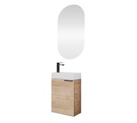 Planetmöbel Meuble sous lavabo avec Miroir, Ensemble de Meubles de Salle de Bain 40 cm pour Salle de Bain WC invités Chêne Sonoma