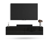 Planetmöbel Meuble TV West, Table TV 140 cm de Long, Meuble Tele Suspendu ou posé au Sol, Table Television pour Salon, Meuble TV 37,8 x 140 x 30 cm, Noir