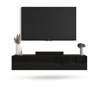 Planetmöbel Meuble TV West, Table TV 160 cm de Long, Meuble Tele Suspendu ou posé au Sol, Table Television pour Salon, Meuble TV 37,8 x 160 x 30 cm, Noir