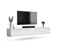 Planetmöbel Meuble TV West, Table TV 200 cm de Long, Meuble Tele Suspendu ou posé au Sol, Table Television pour Salon, 2X Meuble TV 37,8 x 100 x 30 cm, Blanc