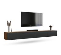 Planetmöbel Meuble TV West, Table TV 280 cm de Long, Meuble Tele Suspendu ou posé au Sol, Table Television pour Salon, 2X Meuble TV 37,8 x 140 x 30 cm, chêne doré Anthracite