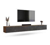 Planetmöbel Meuble TV West, Table TV 280 cm de Long, Meuble Tele Suspendu ou posé au Sol, Table Television pour Salon, 2X Meuble TV 37,8 x 140 x 30 cm, chêne doré Noir Charcoal