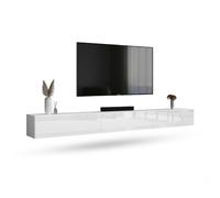 Planetmöbel Meuble TV West, Table TV 300 cm de Long, Meuble Tele Suspendu ou posé au Sol, Table Television pour Salon, 3X Meuble TV 37,8 x 100 x 30 cm, Blanc