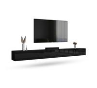 Planetmöbel Meuble TV West, Table TV 320 cm de Long, Meuble Tele Suspendu ou posé au Sol, Table Television pour Salon, 2X Meuble TV 37,8 x 160 x 30 cm, Noir