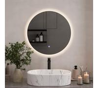 Planetmöbel Nova Miroir de Salle de Bain avec éclairage Rond 60x60 Miroir de Salle de Bain Miroir avec Interrupteur Tactile à intensité Variable, 2 Niveaux d'éclairage, Miroir sans Cadre