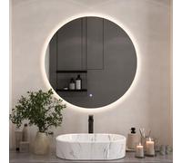 Planetmöbel Nova Miroir de Salle de Bain avec éclairage Rond 80x80 Miroir de Salle de Bain avec Interrupteur Tactile à intensité Variable, 2 Niveaux d'éclairage, Miroir sans Cadre