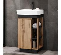 Planetmöbel Nyx Ensemble de Meubles de Salle de Bain 2 pièces Lavabo avec Meuble sous Vasque 45 x 85,9 x 42 cm Chêne Wotan/Anthracite, lavabo avec robinetterie de Salle de Bain Noire