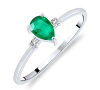 Planetys - Bague Solitaire pour Femme en Or Blanc 375/1000 sertie Émeraude naturelle et Diamants