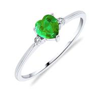 Planetys - Bague Solitaire pour Femme en Or Blanc 375/1000 sertie Émeraude naturelle taille Coeur et Diamants