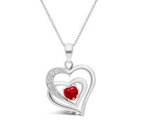 Planetys - Collier Coeur en Or Blanc 9 carats (375/1000) Rubis naturel - Longueur 42-45 cm
