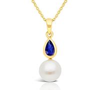 Planetys - Collier en Or 375/1000 Perle de Culture et Saphir bleu naturel - Longueur 42-45 cm