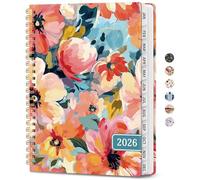 Planificateur 2026, planificateur hebdomadaire et mensuel pour femme, janvier 2026 à décembre 2026, joli calendrier 2026 avec onglets mensuels, poche intérieure, reliure à spirale, parfait pour le