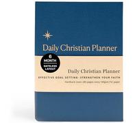 Planificateur chrétien quotidien et fixateur d'objectifs (couverture rigide en cuir synthétique bleu marine) - Planificateur de foi et dévotion quotidienne, définition d'objectifs, journal de prière,