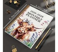 Planificateur de bétail - Bloc-notes mensuel à spirale 2026-2028 | 50 pages avec mise en page quotidienne et couverture décorative pour enfants, école, bureau, maison, amis, vacances, Noël et