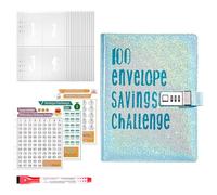Planificateur de budget avec enveloppes pour espèces, classeur de défis de 100 enveloppes - Livre et classeur | Planificateur de budget compact, résistant aux déchirures, facile à