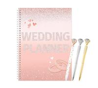 Planificateur de mariage pour cadeaux de fiançailles : liste de contrôle de 12 mois avec suivi budgétaire et 3 stylos diamant en cristal - Ensemble de fête prénuptiale pour les futures mariées