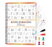 Planificateur de nettoyage pour TDAH, pochette effaçable à sec + pages de papier, classeur à anneaux amovible, planification quotidienne, hebdomadaire, mensuel, calendrier de nettoyage et liste de