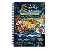 Planificateur de repas et livre de cuisine pour débutants, reliure à spirale pour diabète de type 2 avec 128 recettes, plans de repas hebdomadaires, listes de courses, couverture de protection