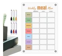 Planificateur de repas hebdomadaire magnétique, calendrier de repas pour réfrigérateur | Planificateur de préparation de repas en acrylique blanc avec 6 stylos colorés - Liste de courses effaçable
