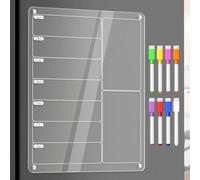 Planificateur de repas magnétique en acrylique Planificateur effaçable à sec Calendrier hebdomadaire transparent pour réfrigérateur de cuisine avec marqueurs