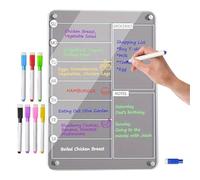Planificateur de repas magnétique en acrylique - Tableau de notes pour réfrigérateur pour organiser | Transparent avec 8 marqueurs et aimants puissants pour liste d'épicerie, tableau des tâches, menus
