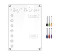 Planificateur de repas magnétique pour réfrigérateur - Bloc-notes en acrylique transparent avec marqueurs, tableau magnétique effaçable à sec pour réfrigérateur, cuisine, réfrigérateur, salon