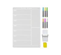 Planificateur de Repas Magnétique pour Réfrigérateur - Organisateur Hebdomadaire Magnétique - Tableau Acrylique Réutilisable avec Porte-Stylo et Set de 6 Surligneurs pour Cuisine Maison